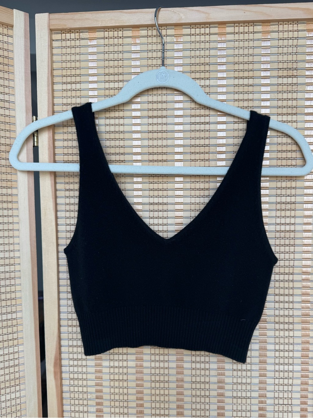 NAADAM Black V-Neck Sweater Crop Tank